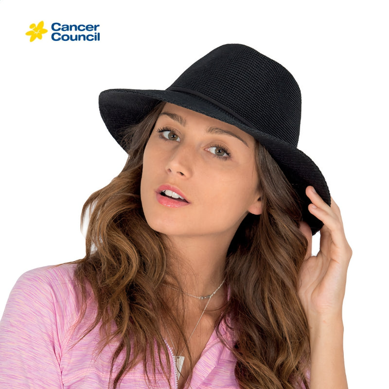 CANCER COUNCIL SUN-SAFE HATS - JACQUI MANNISH HAT RL73 BLACK M/L