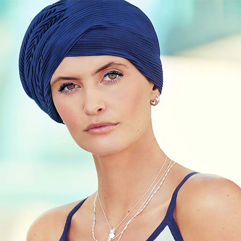 Christine - 7645 HOCV LUNA DARK BLUE PLISSE (OS) VIVA LUNA TURBAN