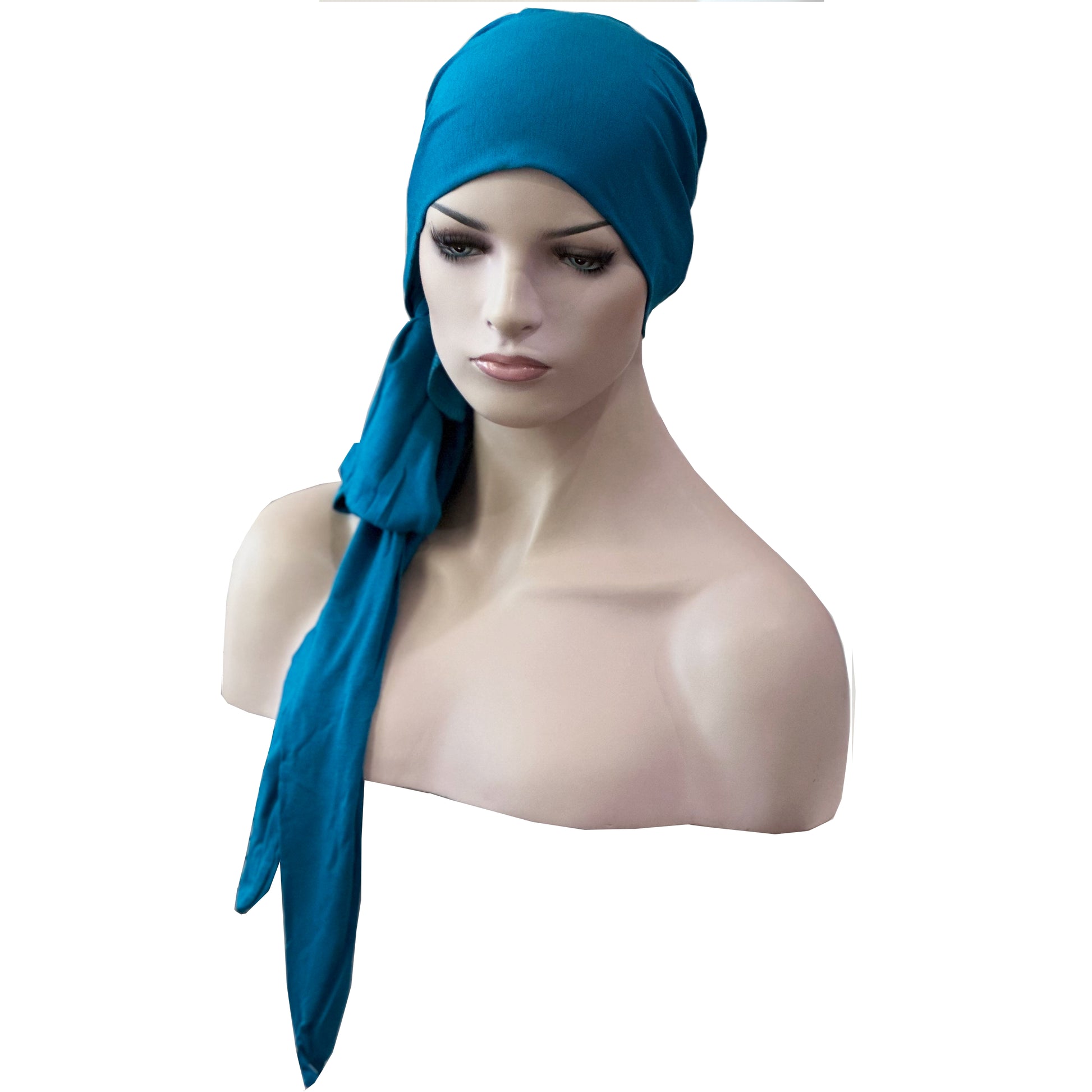 Bo-ho chemo cap with attached long ties at Hat Show