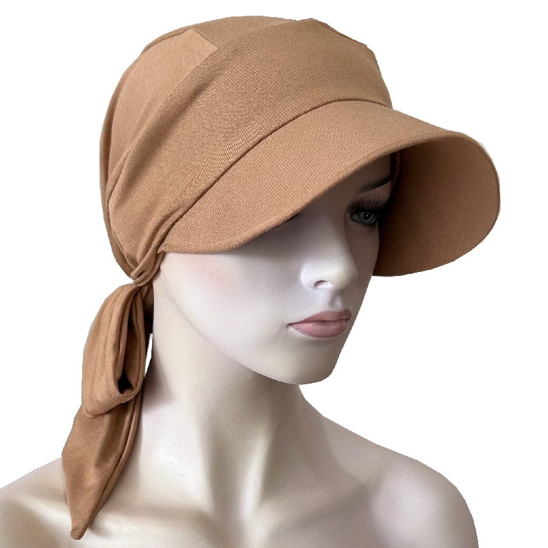 Bamboo Chemo Cap with Visor - Camel