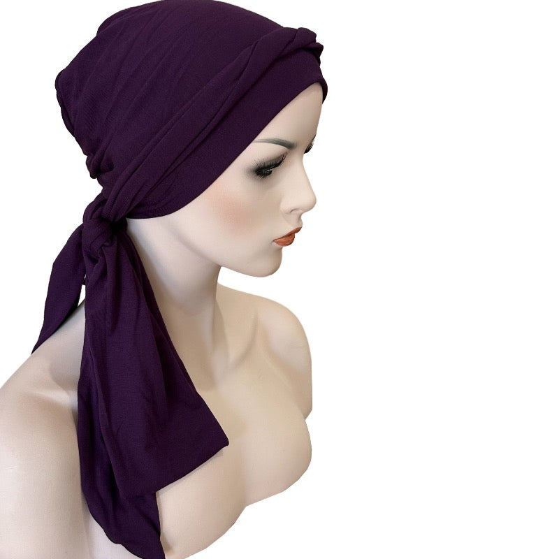 BoHo Style Bamboo Chemo Cap with Attached Long Ties