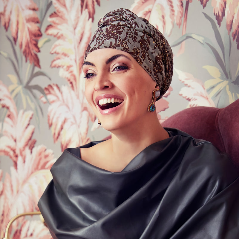 Christine - 7708 - HOCBOHO P GOLD DUST BROWNS (OS) - AMBER BOHO TURBAN PRINTED