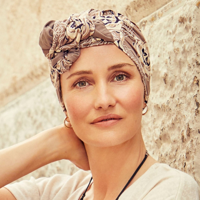 Christine - 8444 - HOCSHAKTI TURBAN - BEIGE ORNAMENTS (OS) SHAKTI TURBAN PRINTED