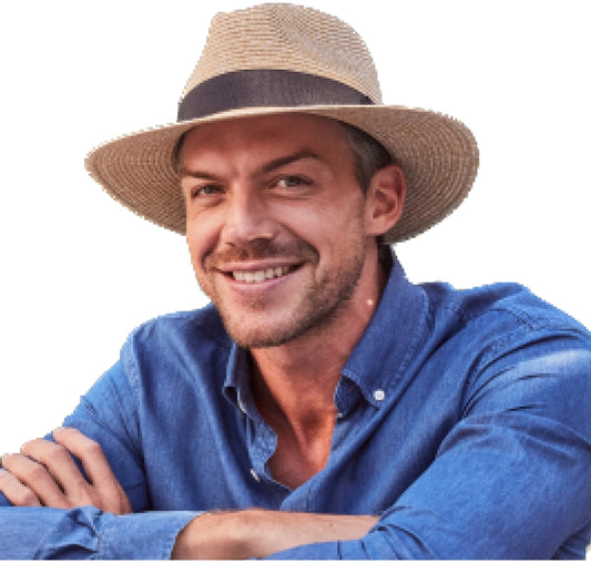 CANCER COUNCIL SUN-SAFE HATS - RM399 31929 NATURAL 60CM (L/XL) CAFE FLEXIBRAID FEDORA