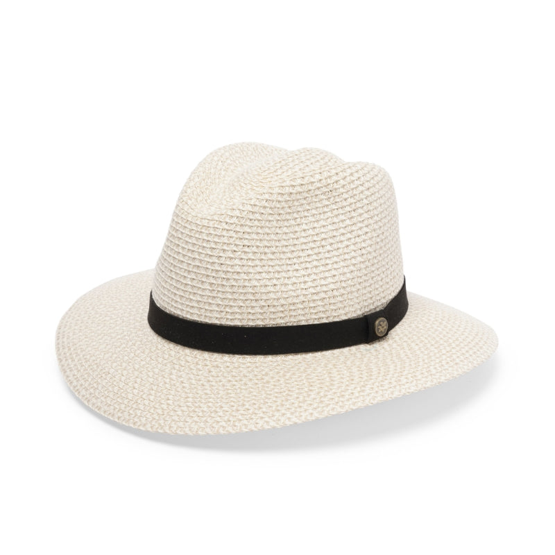 CANCER COUNCIL SUN-SAFE HATS - 27748 RM733 IVORY/BLACK 60CM (L/XL) LIGHTWEIGHT FEDORA