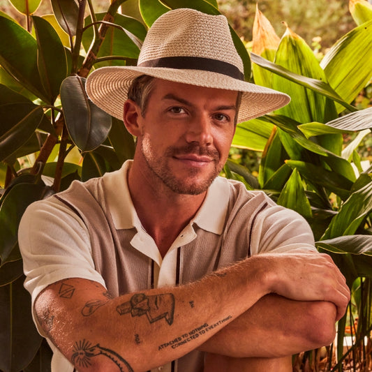 CANCER COUNCIL SUN-SAFE HATS - 32456 RM733 IVORY/BLACK 60CM L/XL - OUTBACK LIGHTWEIGHT FEDORA