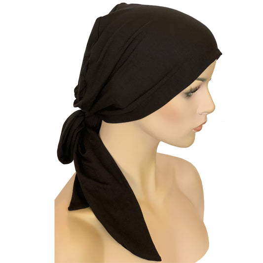 BO-HO STYLE Bamboo Chemo Cap with Attached Long Ties - Black