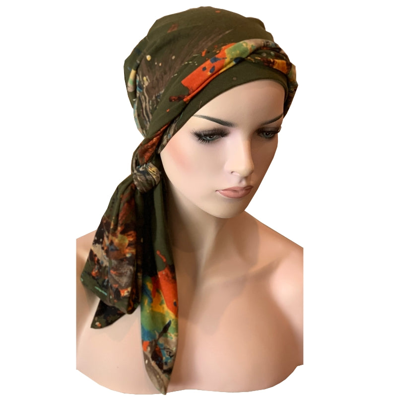 BoHo style cap with long ties at Hat Show.