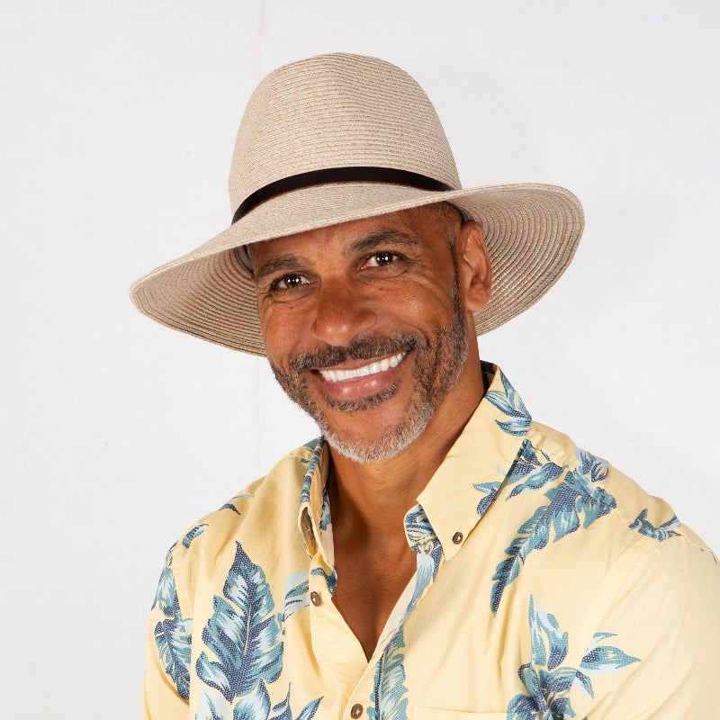 CANCER COUNCIL SUN-SAFE HATS - RM615 MIX CAMEL (L/XL) 60cm DARBY FEDORA FLEXIBRAID® HAT