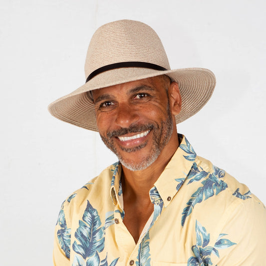 CANCER COUNCIL SUN-SAFE HATS - RM615 MIX CAMEL (L/XL) 60cm DARBY FEDORA FLEXIBRAID® HAT