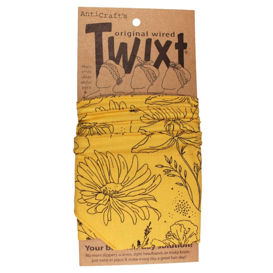 TWIXT Wired Head Wrap - Floral Outline in Mustard