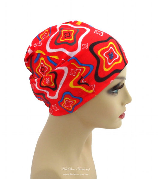 Seamless Multifunctional Headwraps - Coloured Squares on Red