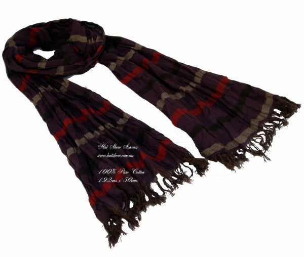 Head Scarves - Brown Striped Cotton