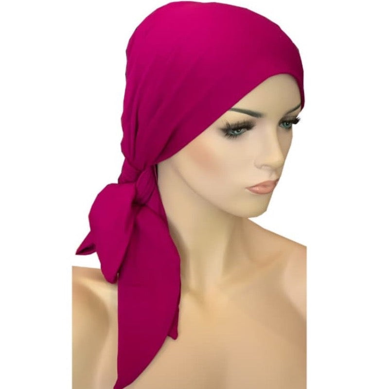 Chemo Cap with Ties Magenta Bamboo