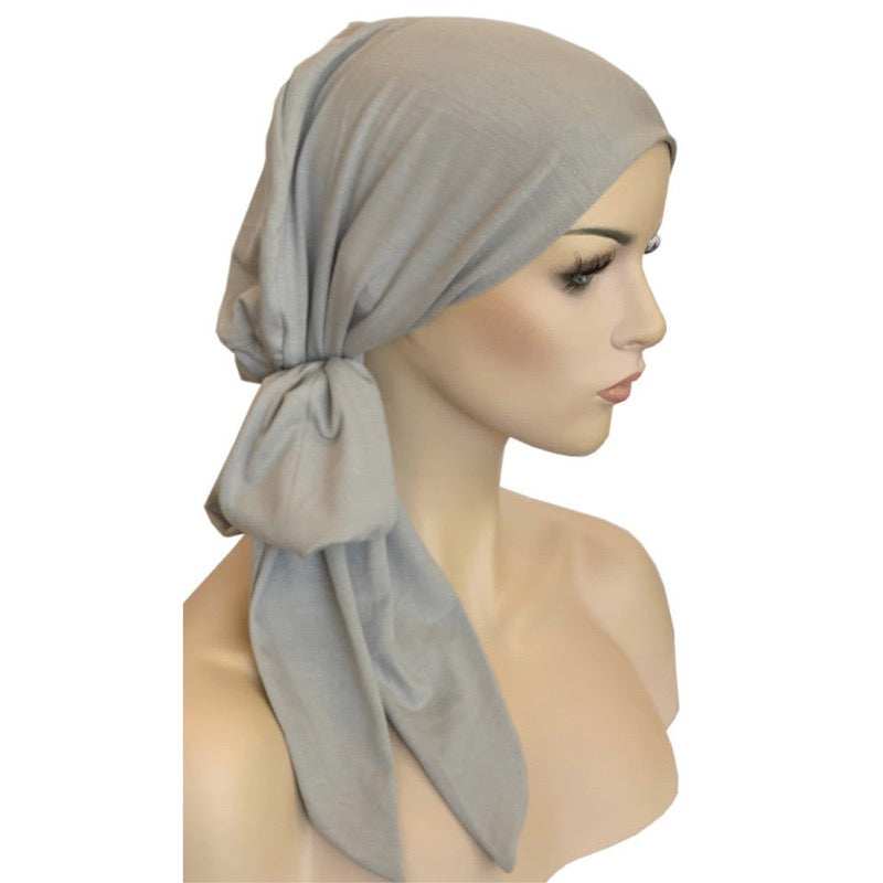 Chemo Cap with Ties Pewter Bamboo