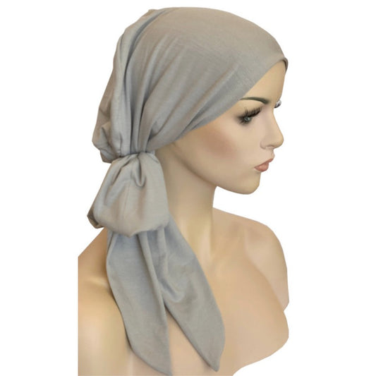 Chemo Cap with Ties Pewter Bamboo