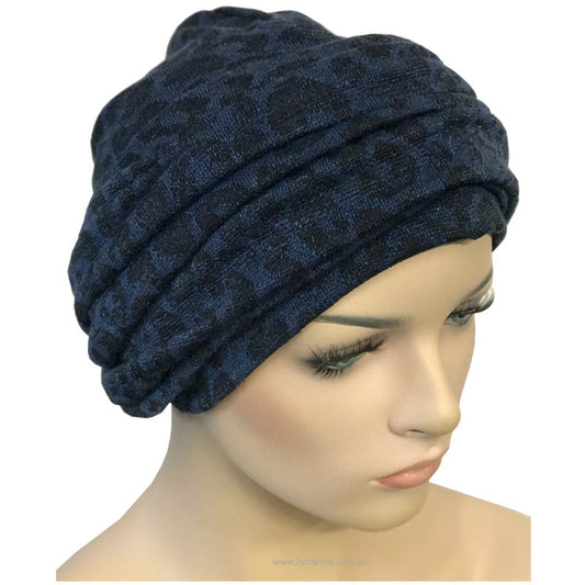 Headwrap Turban - Navy with Black Paw Prints