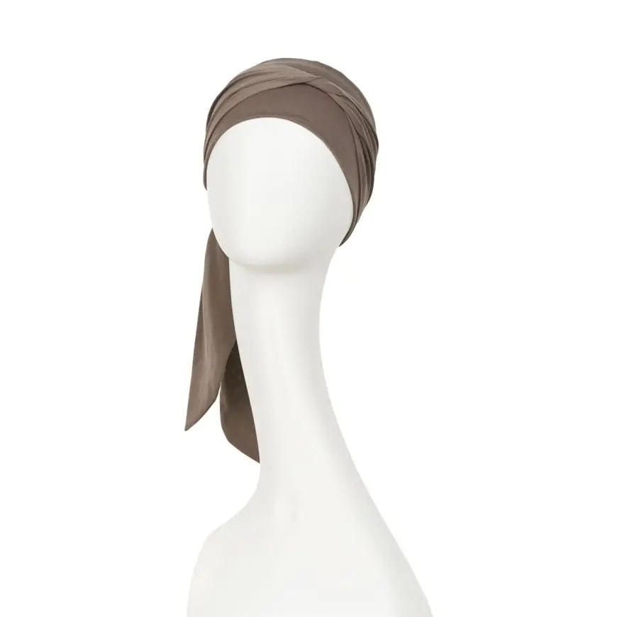 Christine - 104521 - 1291-0318 B.B. BEATRICE TURBAN WITH RIBBONS - DUSTY BROWN