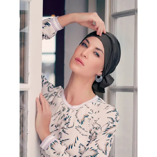 Christine - 1291-0769 - BEATRICE TURBAN WITH RIBBONS - STEEL GREY