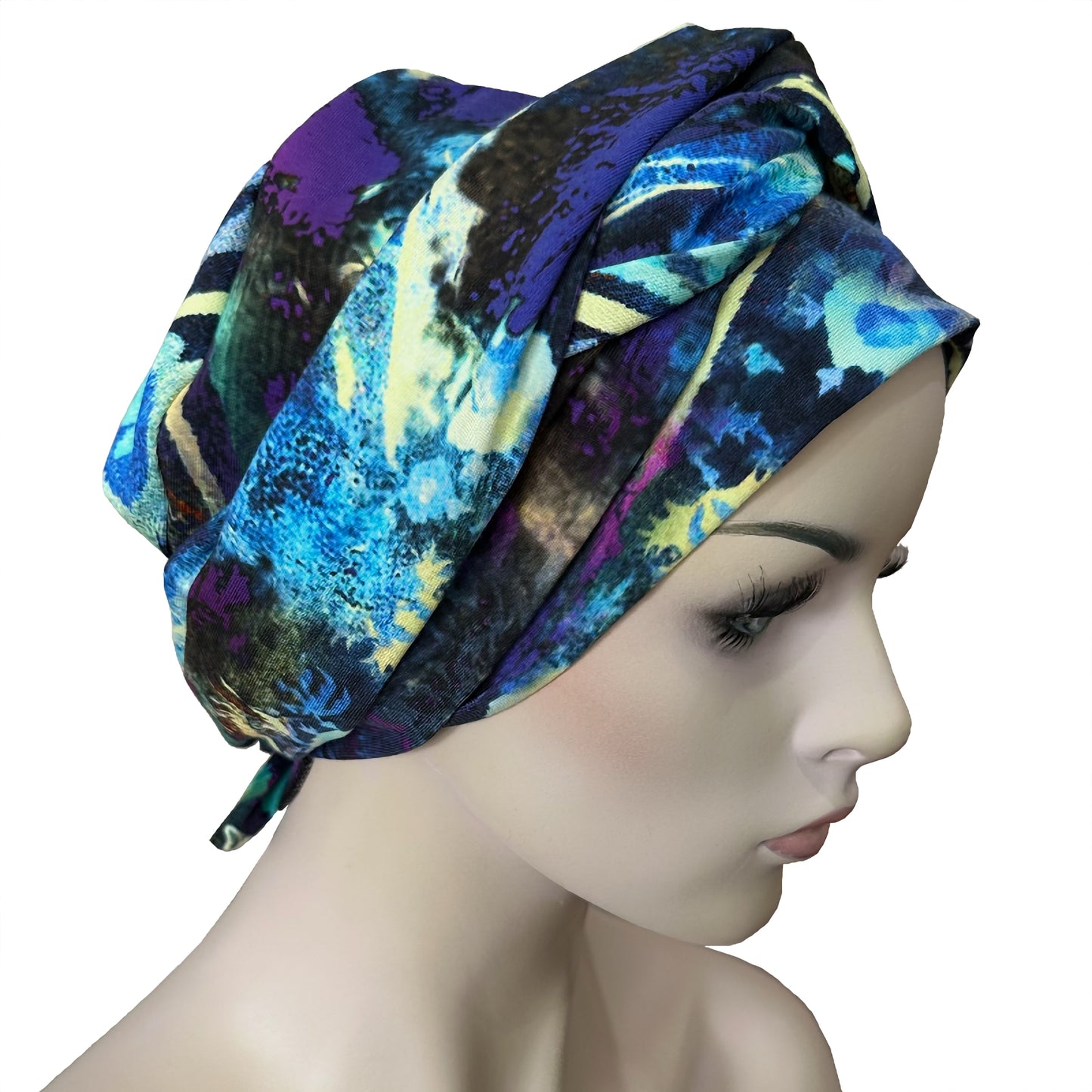B0-HO STYLE  - Chemo Cap with Attached Long Ties - Prints - MIDNITE
