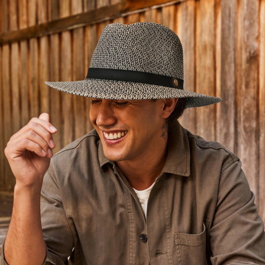 CANCER COUNCIL SUN-SAFE HATS - RM733 27748 GREY/BLACK - OUTBACK LIGHTWEIGHT FEDORA60CM (L/XL)