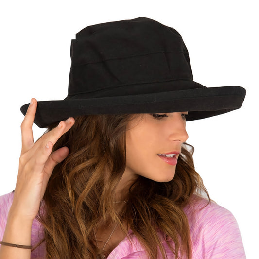 CANCER COUNCIL SUN-SAFE HATS - R52 BLACK ESSENTIAL TRAVELLER HAT M/L