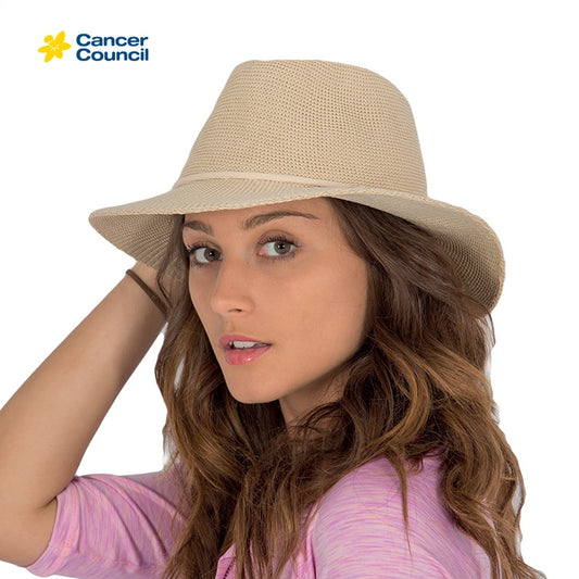 CANCER COUNCIL SUN-SAFE HATS - RL73 JACQUI MANNISH HAT - BEIGE M/L