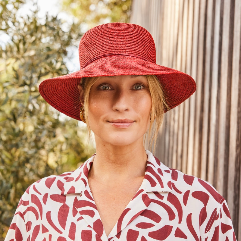 CANCER COUNCIL SUN-SAFE HATS - 32755 RL604 LACEY BUCKET MIX DARK RED M/L