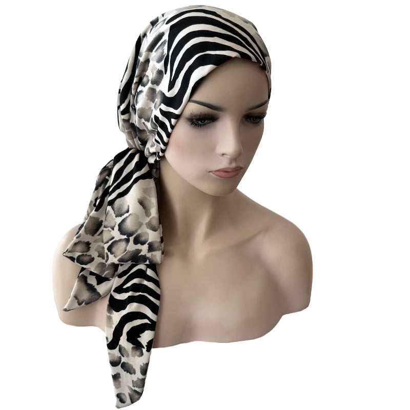 BO-HO STYLE - Chemo Cap with Attached Long Ties - Prints - Snow Cat