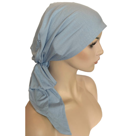 BO-HO STYLE  Cap with Attached Long Ties - Bamboo - Chambray Blue