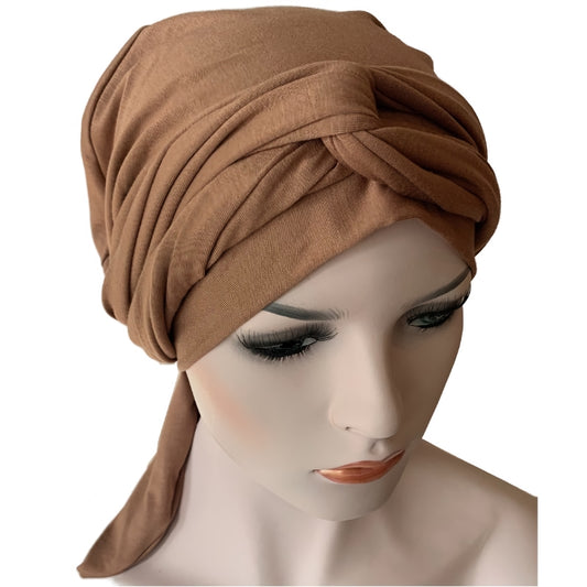 BO-HO STYLE Chemo Cap with Attached Long Ties - Bamboo - Toffee
