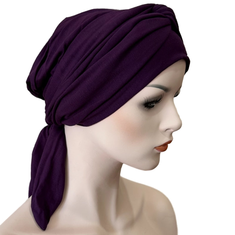 BO-HO STYLE Chemo Cap with Attached Long Ties - Bamboo - Plum