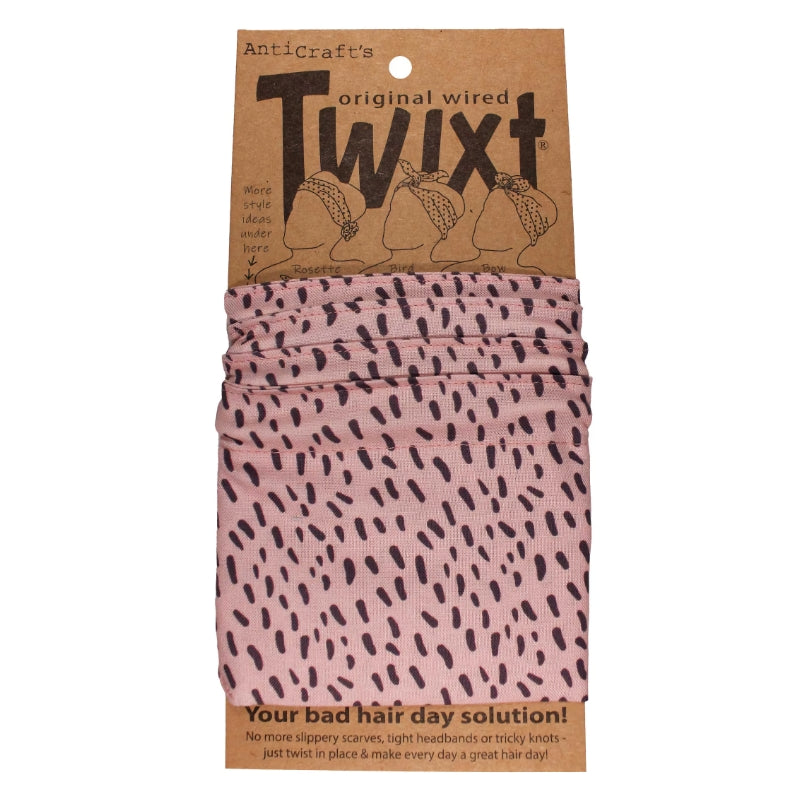 TWIXT Wired Head Wrap - GREY DASHES ON BLUSH PINK