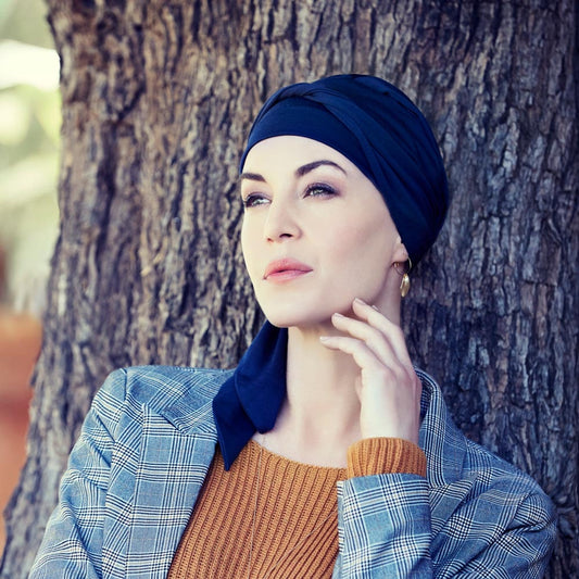 Christine - 1291-0383 B.B. BEATRICE TURBAN WITH RIBBONS - DARK BLUE