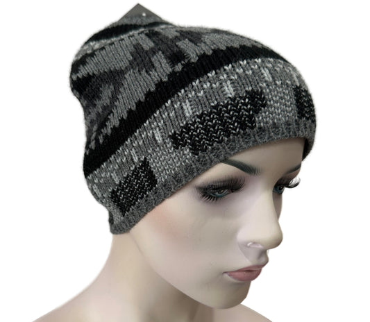 Fashion Beanies - Acrylic Knit - Black/Grey