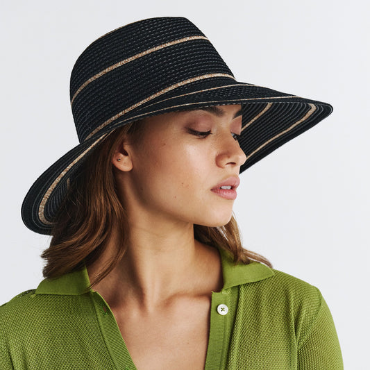 CANCER COUNCIL SUN-SAFE HATS -  PL411 BLACK/MIX CAMEL 58CM (M/L) - MARIAH BUCKET