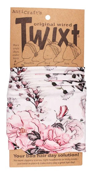 TWIXT Wired Head Wrap - Pink Roses on White