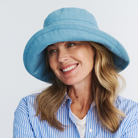 CANCER COUNCIL SUN-SAFE HATS - R52 DENIM BLUE ESSENTIAL TRAVELLER HAT M/L (Copy)