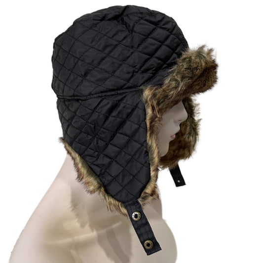 Trapper Hat - Faux Fur Lined - Black (JA7210)