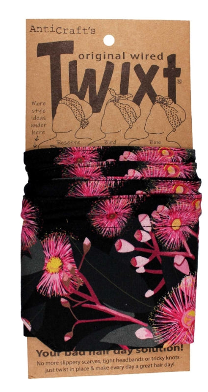 TWIXT Wired Head Wrap - Native Gum Blossoms on Black