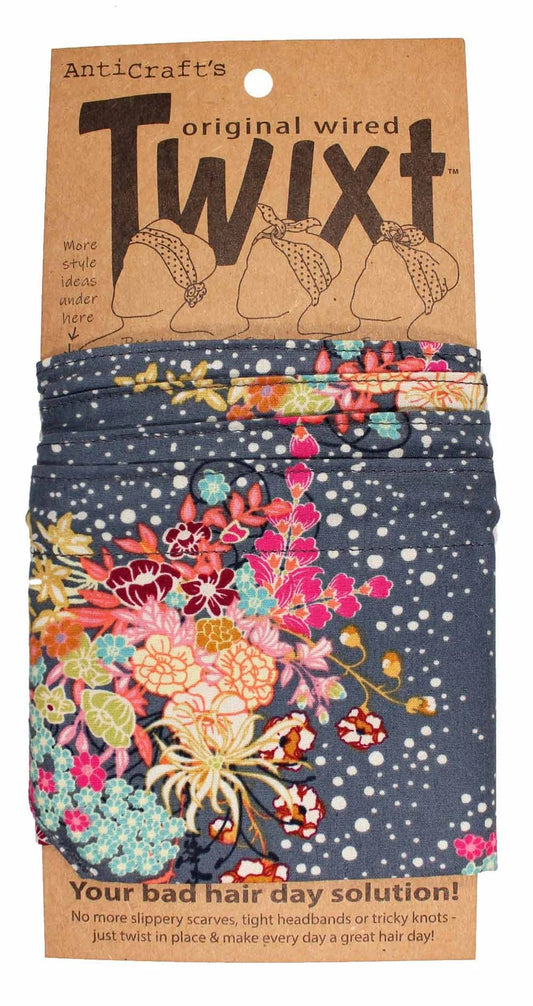 TWIXT Wired Head Wrap - FLORAL POSIES ON GREY