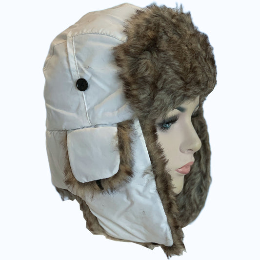 Trapper Hat - Faux Fur Lined - White
