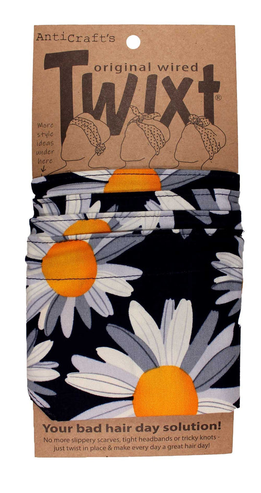 TWIXT Wired Head Wrap - Daisy on Navy Blue