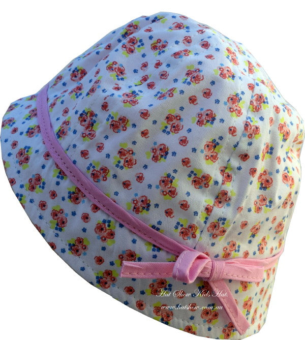 Kids Hats - Girls Floral Hat Pink Bow Trim (1001)