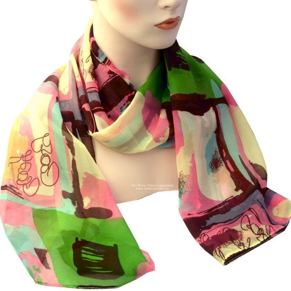 Headscarves - Silky Soft - 159cm x 57cms - Pinks and Green