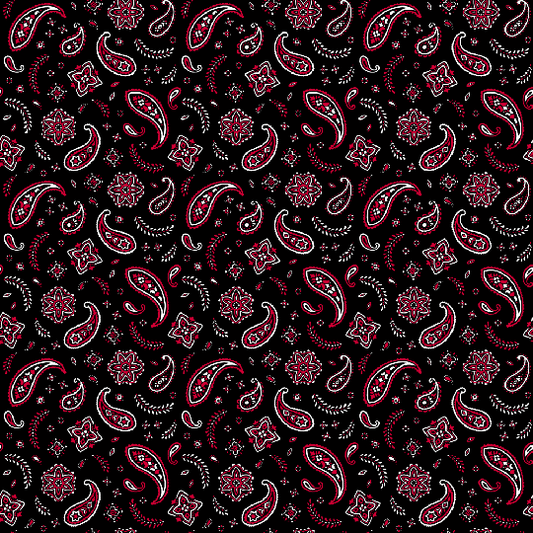 Bandana Scarf - Square - Double Sided - Black with Red Floral Paisley