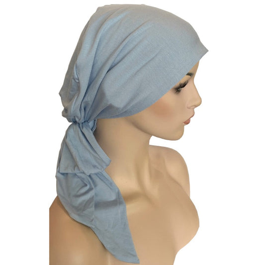 Chemo Cap with Ties - Bamboo Chambray Blue