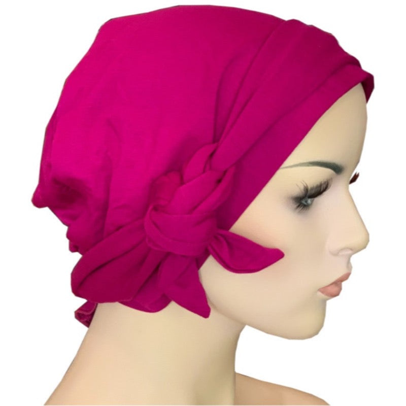 Chemo Cap with Ties Magenta Bamboo