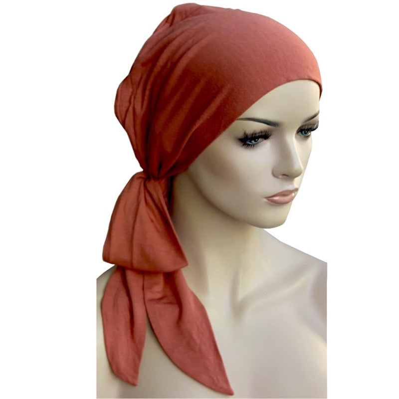 Chemo Cap with Ties Peach Bamboo