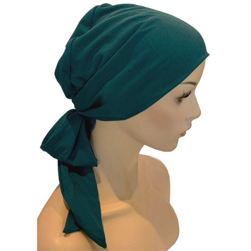 Chemo Cap with Ties  Dark Teal Bamboo